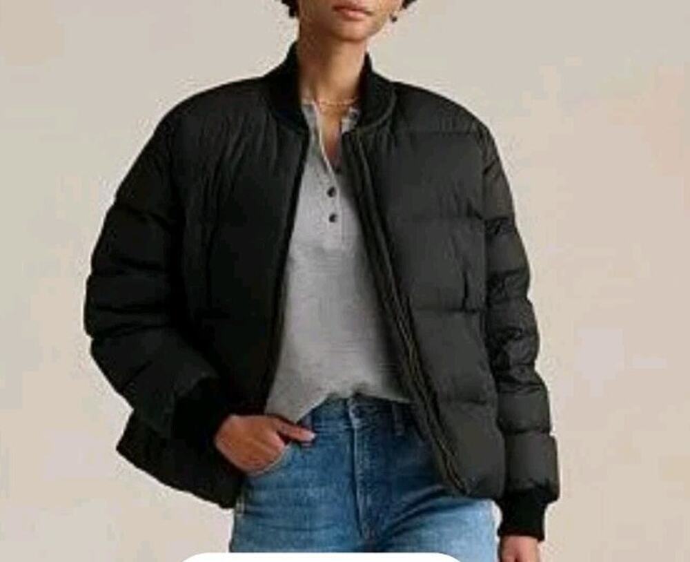 NEW Eddie Bauer Original Down Bomber Jacket Petite Large Black 650 Fill Puffer